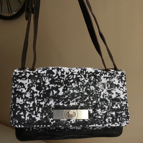 BCBGMaxAzria Vintage Brown Leather Sequin Mini Crossbody Shoulder Bag - Picture 2 of 8